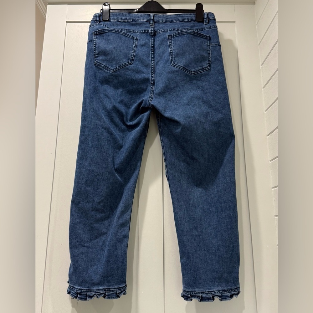 Soft Surroundings Women’s Arabella Crop Ruffle Hem Rhinestone Jeans - Picture 2 of 7